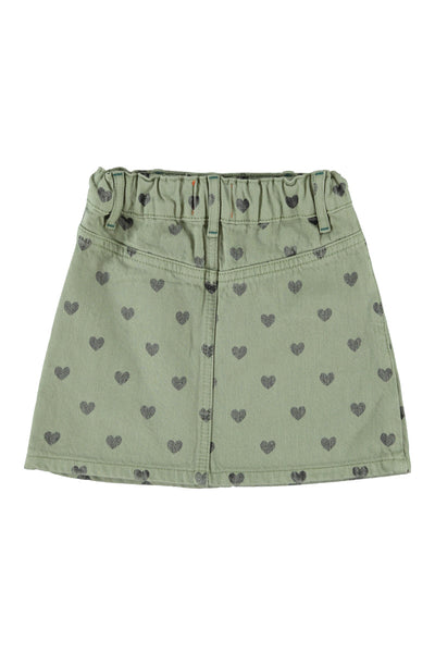 Gonna verde con stampa cuori all over per neonata e bambina Piupiuchick AW26.MN2612 HEARTS 