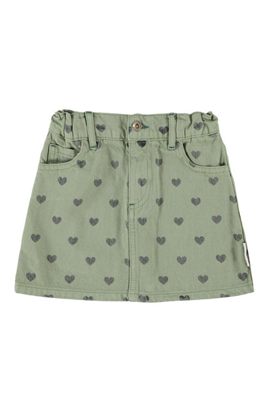 Gonna verde con stampa cuori all over per neonata e bambina Piupiuchick AW26.MN2612 HEARTS 