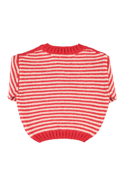 Maglia a righe ecrù e rosso per neonati e bambini Piupiuchick AW26.TRC2604A ECRU RED 