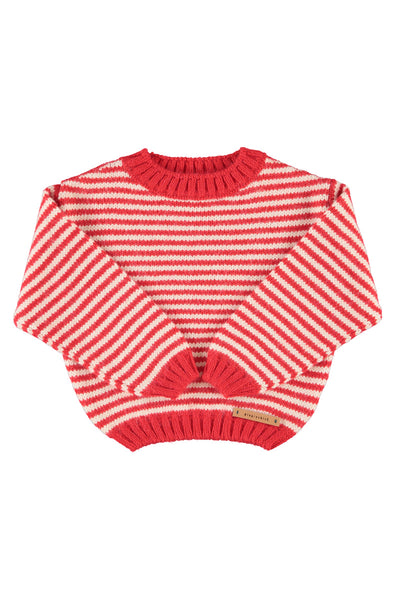 Maglia a righe ecrù e rosso per neonati e bambini Piupiuchick AW26.TRC2604A ECRU RED 