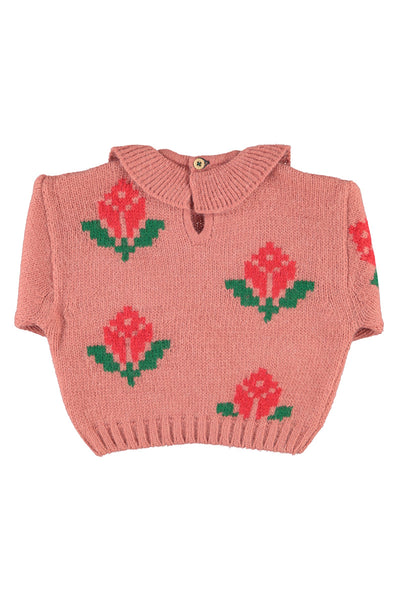 Maglia jacquard rosa antico per neonata e bambina Piupiuchick AW26.TRC2609A FLOWERS 