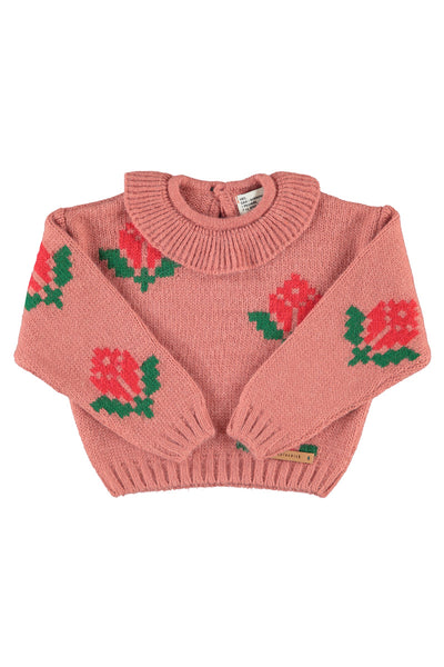 Maglia jacquard rosa antico per neonata e bambina Piupiuchick AW26.TRC2609A FLOWERS 