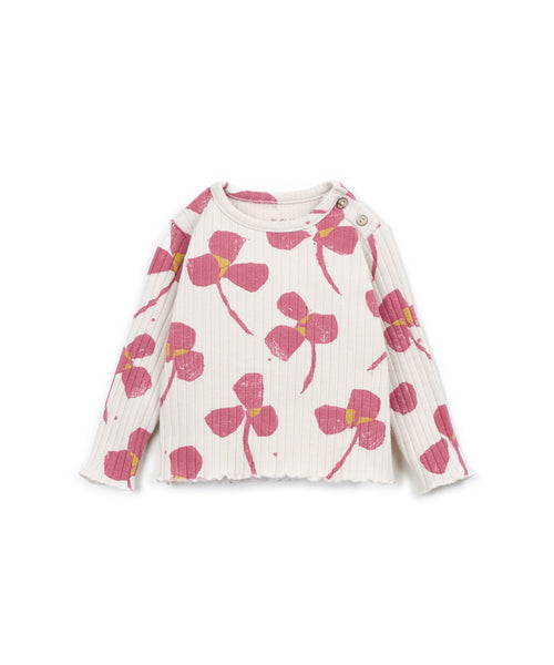 T-shirt panna a costine con stampa all over per neonata Play up 2AT11005 E812N 