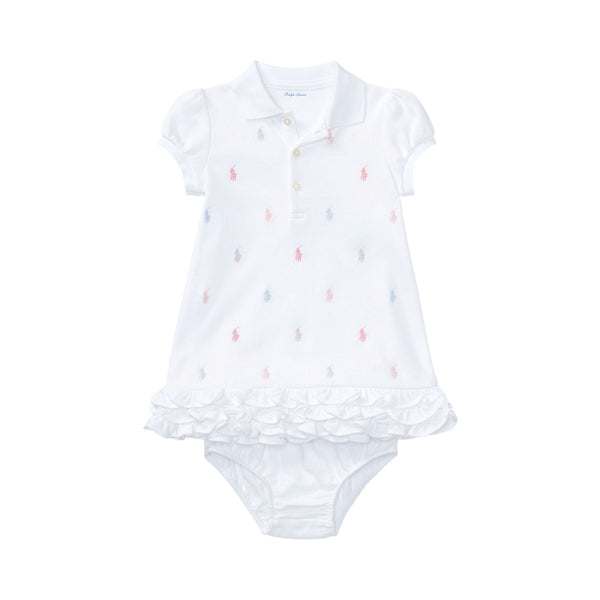 Abito bianco con logo ricamato all over per neonata Ralph Lauren Kids 310676237002 WHITE 