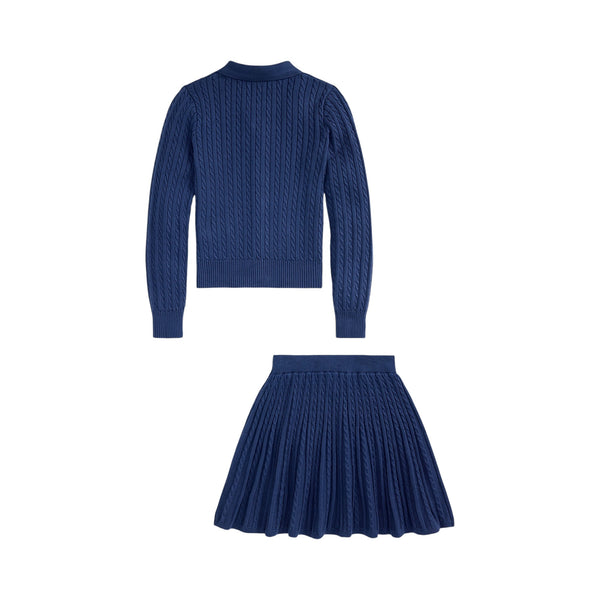 Completo in maglia a trecce blu con logo per bambina Ralph Lauren Kids 313950779502 RUSTIC NAVY 