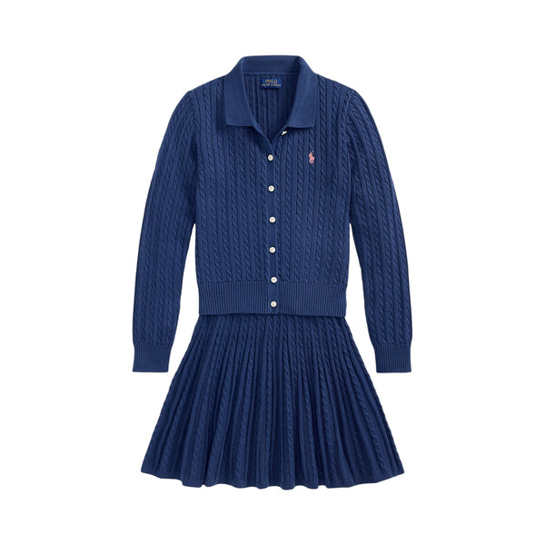 Completo in maglia a trecce blu con logo per bambina Ralph Lauren Kids 313950779502 RUSTIC NAVY 