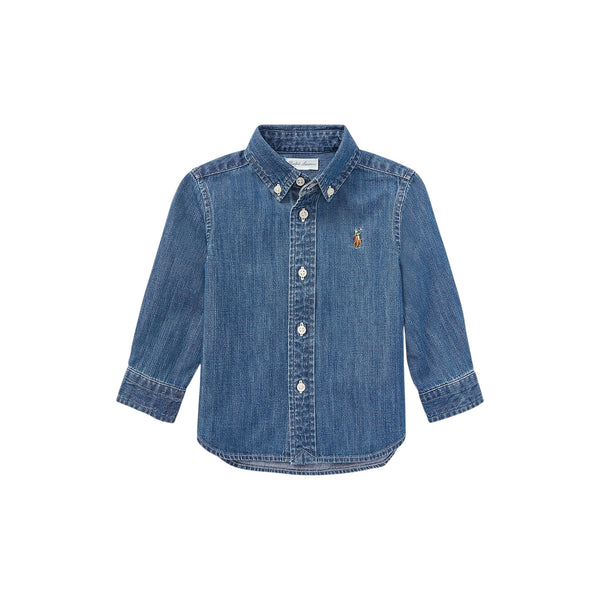 Camicia in denim con logo per neonato Ralph Lauren Kids 320713843001 DK BLUE 