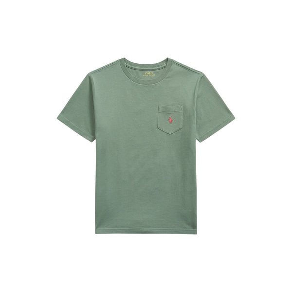 T-shirt verde con taschino e logo per bambino Ralph Lauren Kids 323970333507 FATIGUE 