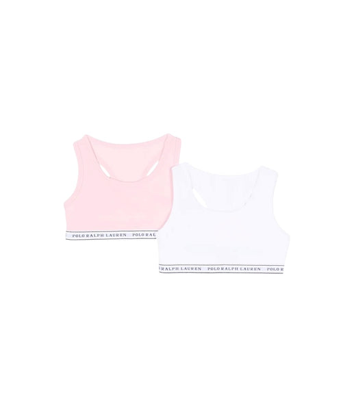 Set 2 bralette rosa e bianco con logo per bambina Ralph Lauren Kids 4P5038 001 