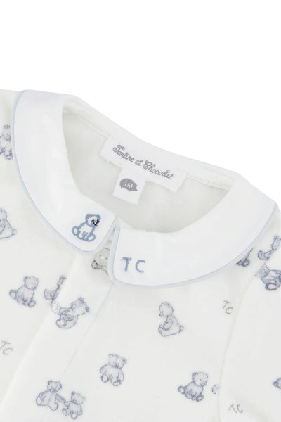 Tutina bianco latte con stampe azzurro per neonato Tartine et Chocolat CD54030-1326H NACRE 