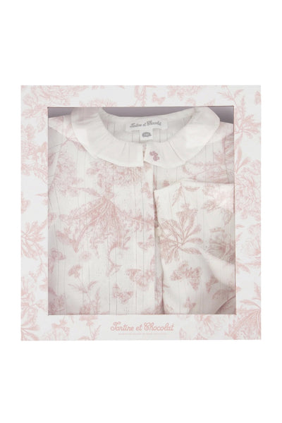 Tutina + bavaglino bianco e rosa per neonata Tartine et Chocolat CD99020-3326H BLUSH 