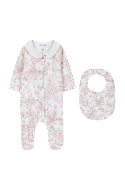 Tutina + bavaglino bianco e rosa per neonata Tartine et Chocolat CD99020-3326H BLUSH 