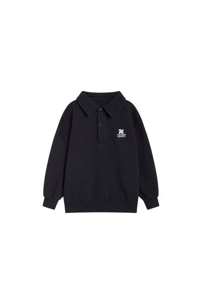Polo in felpa nera per bambini The New Society TNS LOGO POLO FORGED IRON 