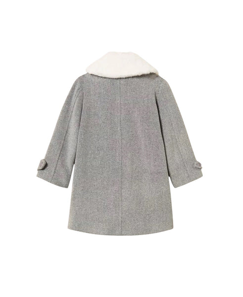 Cappotto grigio pietra con collo in faux fur per neonata e bambina Twin set 262GB2010 12839 