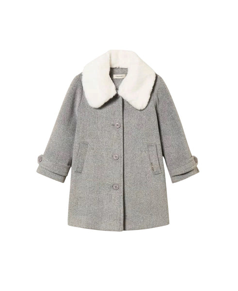 Cappotto grigio pietra con collo in faux fur per neonata e bambina Twin set 262GB2010 12839 