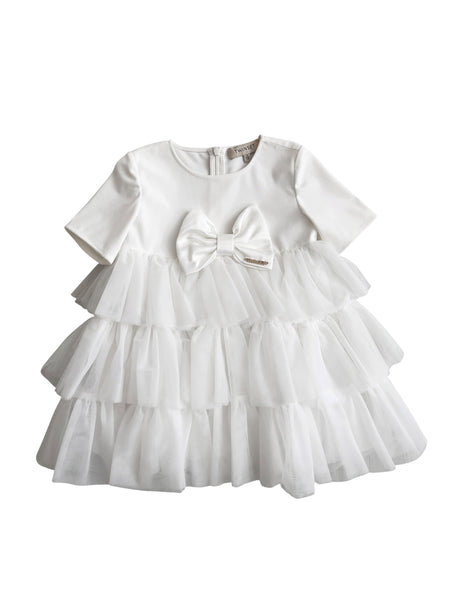 Abito con fiocco e balze bianco ottico per neonata e bambina Twin set 262GB2071 00282 