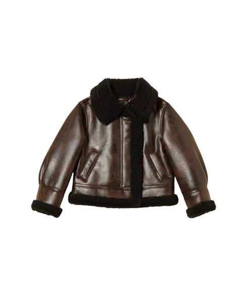 Bomber effetto pelle marrone e nero per bambina Twin set 262GJ2030 13820 