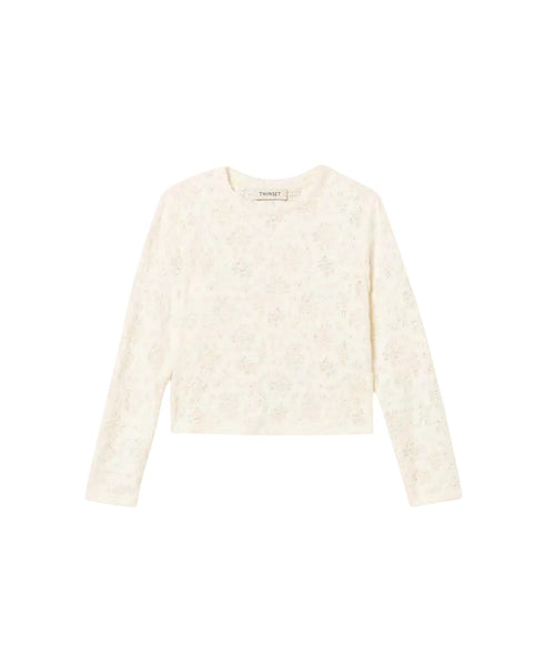 T-shirt con ricami all over panna per bambina Twin set 262GJ2191 00282 