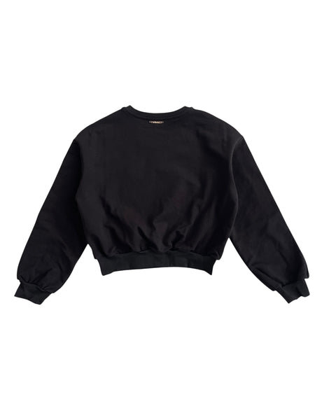 Felpa crop nera con ricami in maglia sulle maniche per bambina Twin set 262GJ2273 00006 