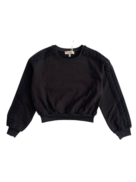 Felpa crop nera con ricami in maglia sulle maniche per bambina Twin set 262GJ2273 00006 