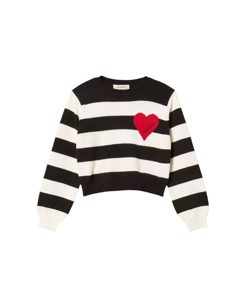 Maglia a righe bianch e nere per bambina Twin set 262GJ3042 13776 