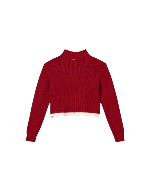 Lupetto rosso ciliegia con orlo bianco per bambina Twin set 262GJ3080 13783 