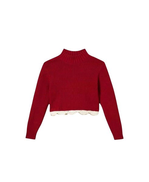 Lupetto rosso ciliegia con orlo bianco per bambina Twin set 262GJ3080 13783 