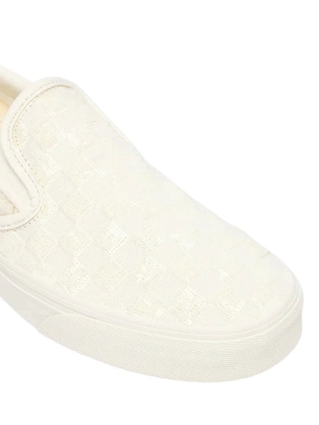 Slip on con grafica checkerboard paillettata bianca per bambina Vans VN000D6YC131 WHITE 