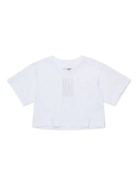T-shirt cropped bianca per bambina