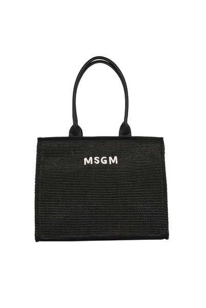Borsa in paglia nera con logo per bambina