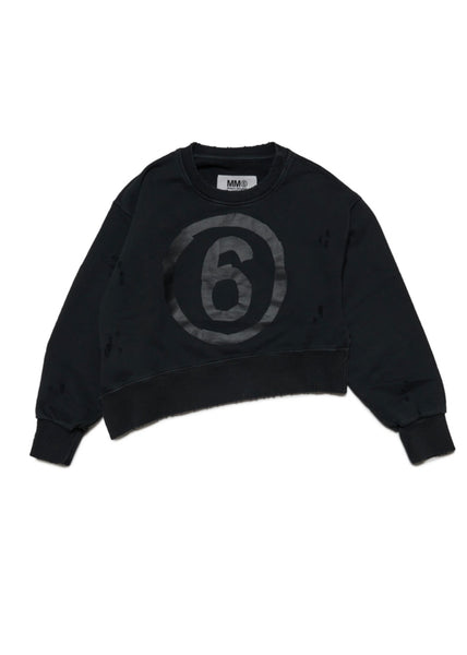 Felpa cropped nera con logo per bambini