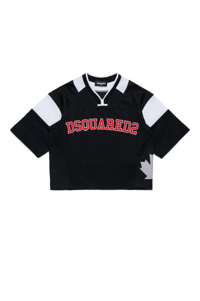 T-shirt cropped nera con logo per bambini