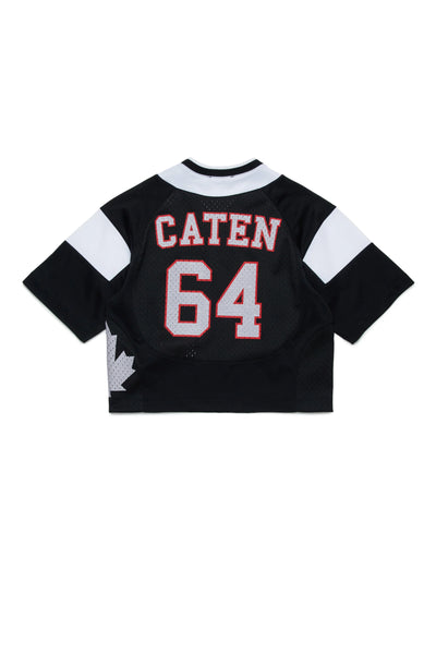 T-shirt cropped nera con logo per bambini
