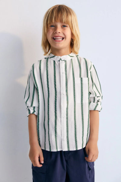 Camicia bianca a righe verdi per bambino