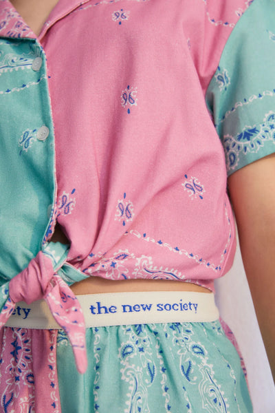 Short con stampa bandana rosa e verde giada per bambina