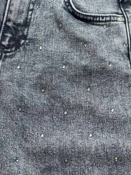 Jeans in denim grigio con strass per bambina