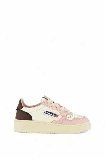 Sneakers bassa bianca, rosa e cacao per bambina