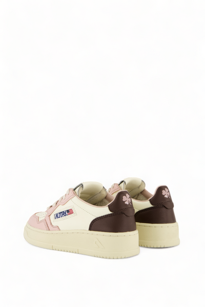 Sneakers bassa bianca, rosa e cacao per bambina