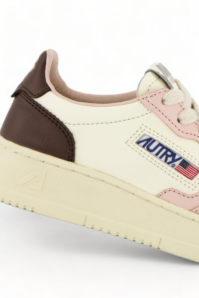 Sneakers bassa bianca, rosa e cacao per bambina