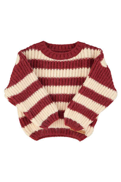 Maglia lavorata a righe bordeaux e rosa chiaro per neonata e bambina