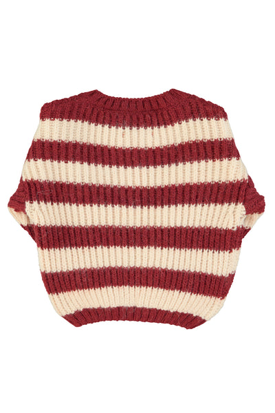 Maglia lavorata a righe bordeaux e rosa chiaro per neonata e bambina