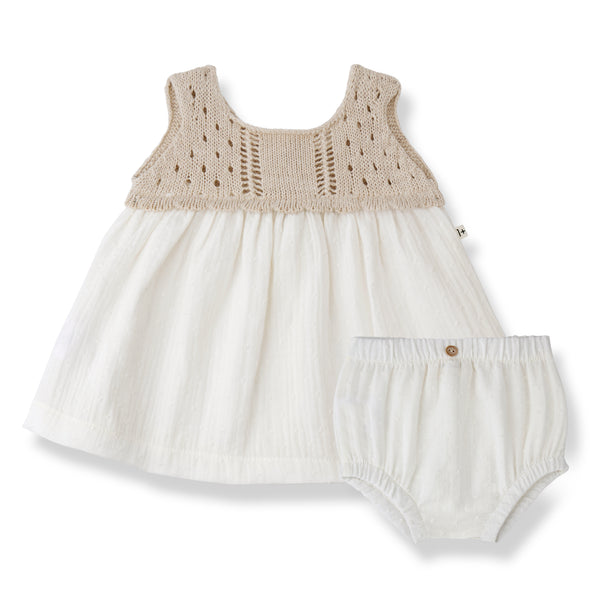 Abito panna con culotte per neonata