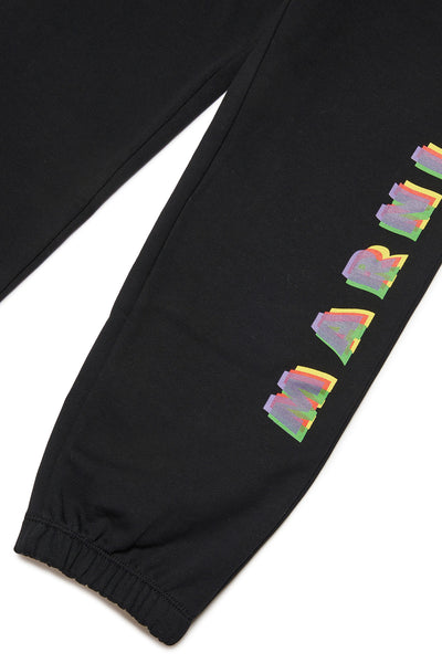 Pantalone nero in felpa con logo multicolor per bambini