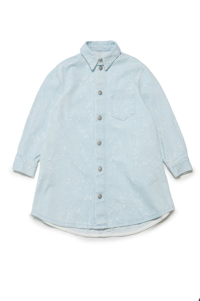 Abito chemisier in denim chiaro strappato per bambina