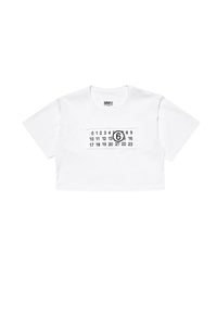 T-shirt cropped bianca con stampa per bambina