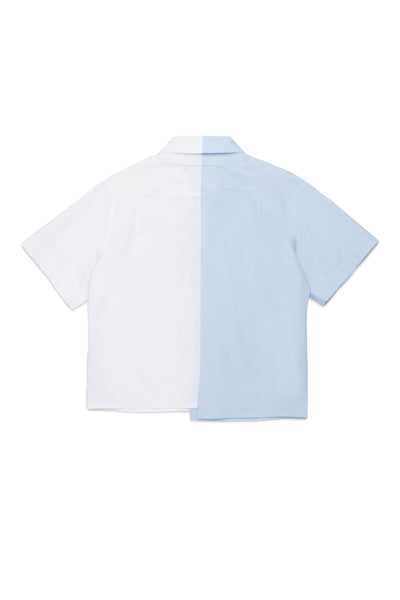 Camicia colorblock bianca e celeste per bambina
