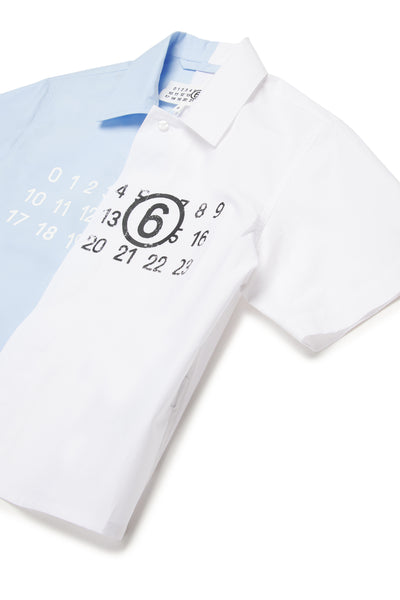 Camicia colorblock bianca e celeste per bambina