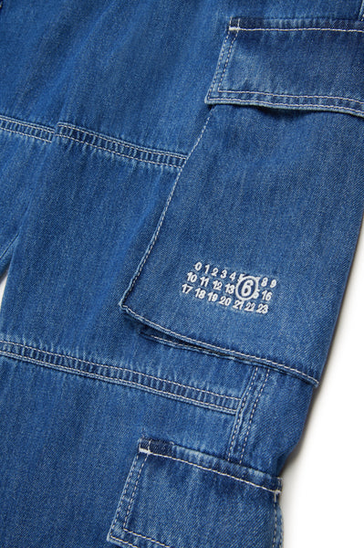Jeans cargo in denim blu per bambini