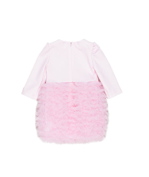 Abito rosa con gonna in tulle arricciato per neonata e bambina