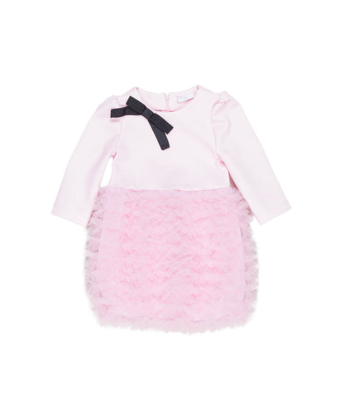 Abito rosa con gonna in tulle arricciato per neonata e bambina